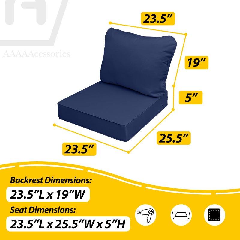 AAAAAcessories Outdoor Seat Cushions for Chairs, Fade-Resistant, Waterproof Patio Furniture Replacement Cushions, 23.5" x 25.5" x 5" + 23.5" x 19", Navy Blue - Image 5