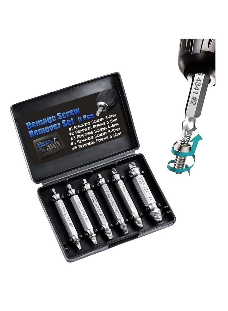 Damaged Screw Bolt Extractor Kit 6 PCS, Extractor Remover Tool and Drill Bit Set, Stripped Screw Remover, Broken Bolt Extractor Kit Made from H.S.S. 4341# - Image 1