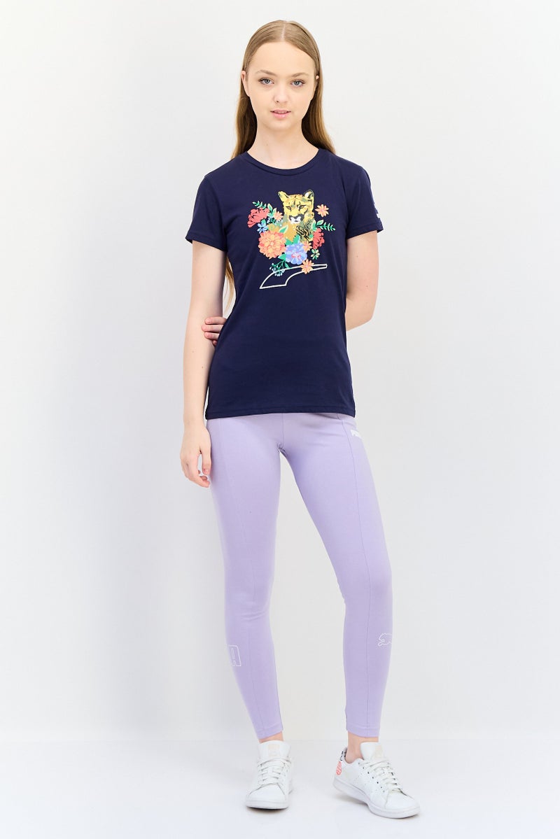 PUMA Women Sportswear Fit Graphic Print Outdoor T-Shirt, Navy - Image 3