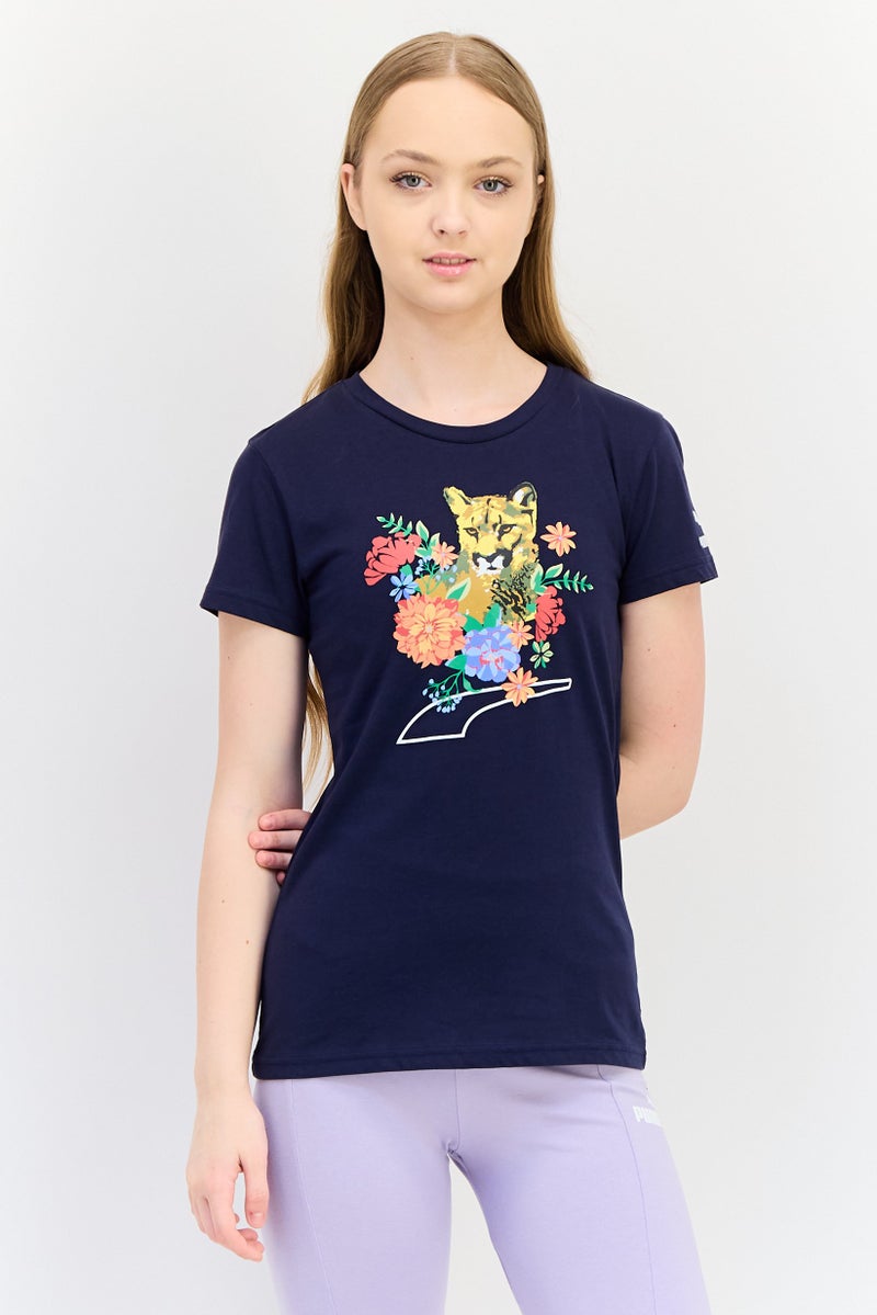PUMA Women Sportswear Fit Graphic Print Outdoor T-Shirt, Navy - Image 1
