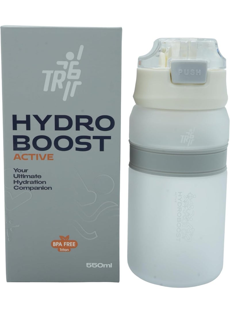 TR6 Hydra Boost Active Frosted 550ml BPA Free Tritan Bottle with  Straw, Lockable Flip Lid Leakproof, Lightweight & Stylish Ideal for Gym, Work, School & Outdoor Use (White) - Image 3
