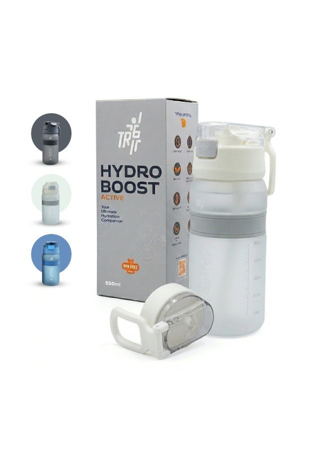 TR6 زجاجة TR6 Hydra Boost Active Frosted سعة 550 مل خالية من مادة BPA مع شفاطة وغطاء قابل للقفل ومضاد للتسرب وخفيفة الوزن وأنيقة ومثالية للصالة الرياضية والعمل والمدرسة والاستخدام في الهواء الطلق (أبيض) - Image 1