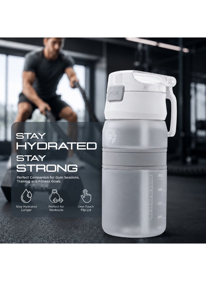 TR6 زجاجة TR6 Hydra Boost Active Frosted سعة 550 مل خالية من مادة BPA مع شفاطة وغطاء قابل للقفل ومضاد للتسرب وخفيفة الوزن وأنيقة ومثالية للصالة الرياضية والعمل والمدرسة والاستخدام في الهواء الطلق (أبيض) - Image 4