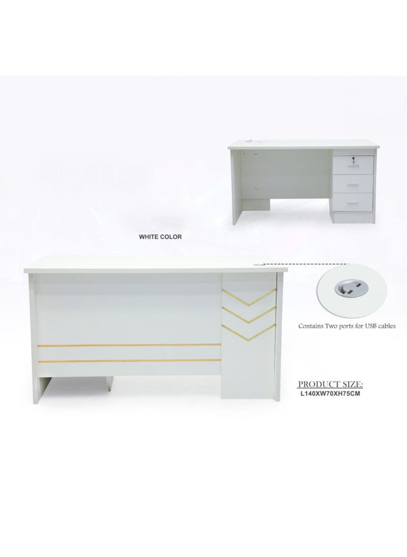 KARNAK - Exclusive Collection of Ultra-Modern Wooden Executive Desks with Locker Drawers – White, 140cm - Image 1