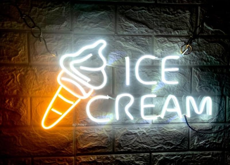 Luxury Sign India LUXURY SIGN INDIA Ice Cream Neon Sign for Ice Cream Shop Wall DecorIce Cream Neon SignBusiness Dessert LED light for BarPartyBedroom DecorationBirthday Christmas Gift12X18 WhiteWarm White  - Image 2