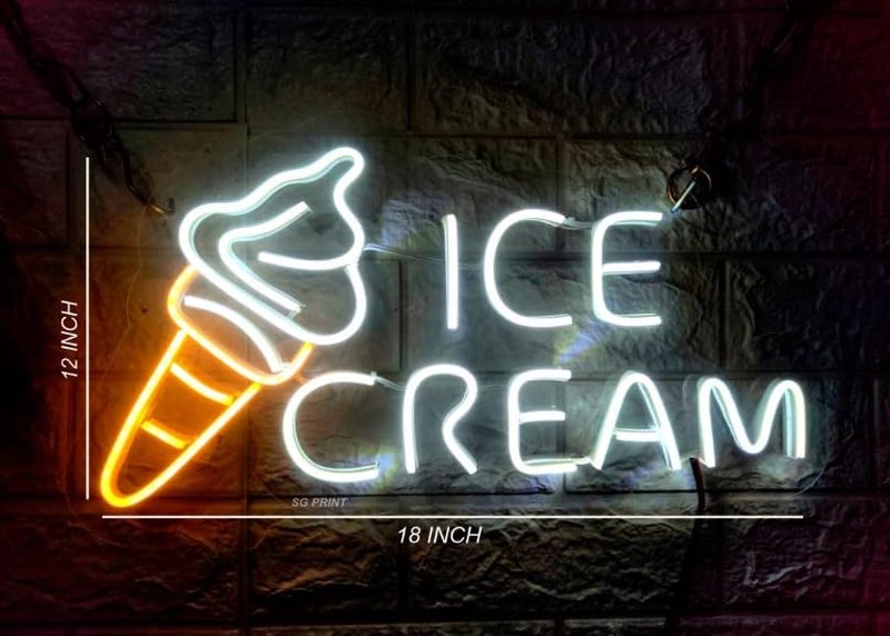 Luxury Sign India LUXURY SIGN INDIA Ice Cream Neon Sign for Ice Cream Shop Wall DecorIce Cream Neon SignBusiness Dessert LED light for BarPartyBedroom DecorationBirthday Christmas Gift12X18 WhiteWarm White  - Image 3