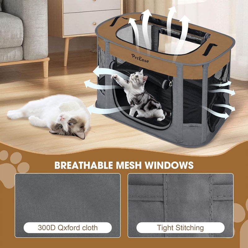 PetEase Portable 2-in-1 Dog Crate playpen, Outdoor Cat Playpen with Litter Box Area for Indoor Cats Enclosed Rabbit Puppy Hamster, Indoor/Outdoor Cats Enclosure Cages Tent Tent (Brown) - Image 3
