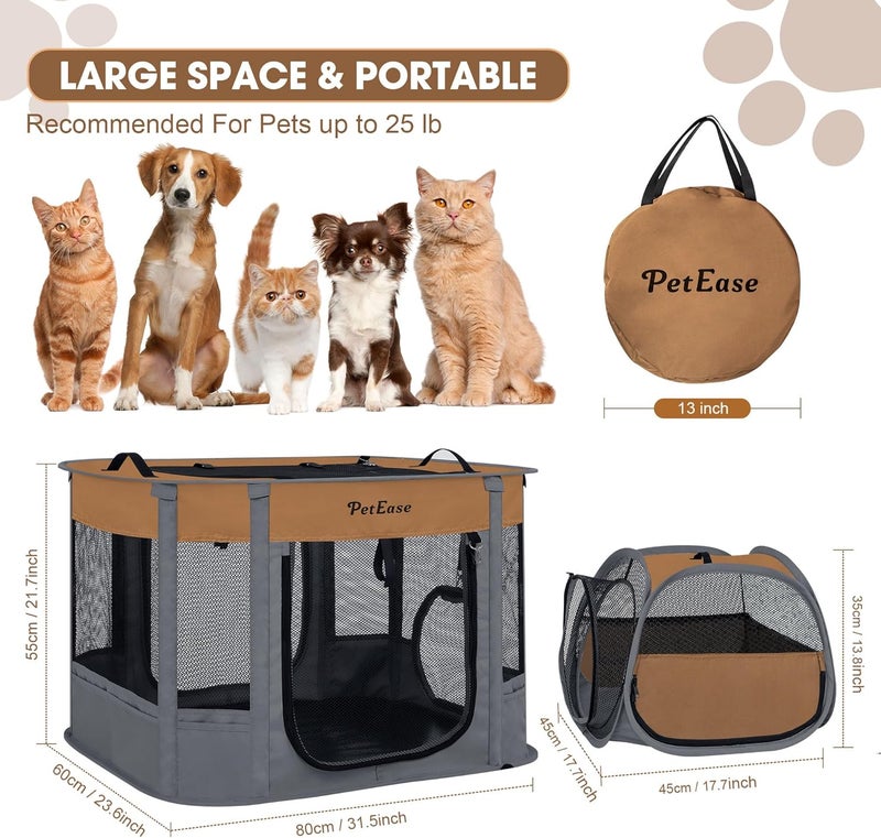 PetEase Portable 2-in-1 Dog Crate playpen, Outdoor Cat Playpen with Litter Box Area for Indoor Cats Enclosed Rabbit Puppy Hamster, Indoor/Outdoor Cats Enclosure Cages Tent Tent (Brown) - Image 4