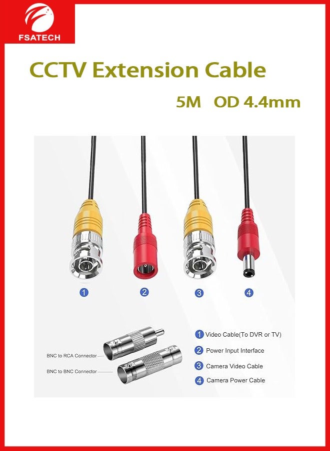 FSATECH 5m BNC Cable All-in-One Combo Video and Power Security Camera Cable Extension Wire Cord with 2 Connectors for All Max 8MP HD CCTV DVR Surveillance System ,outer diameter 4.4mm, 5M - Image 4