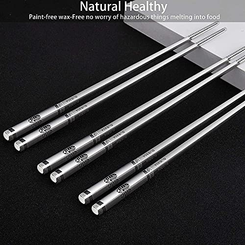 RIANZ Reusable Stainless Steel Chopsticks Dishwasher Safe Square Lightweight Non-Slip Chop Sticks - Silver (10 Pair) - Image 3