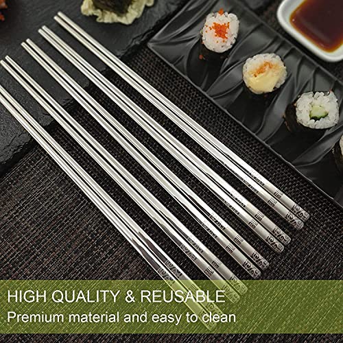 RIANZ Reusable Stainless Steel Chopsticks Dishwasher Safe Square Lightweight Non-Slip Chop Sticks - Silver (10 Pair) - Image 5