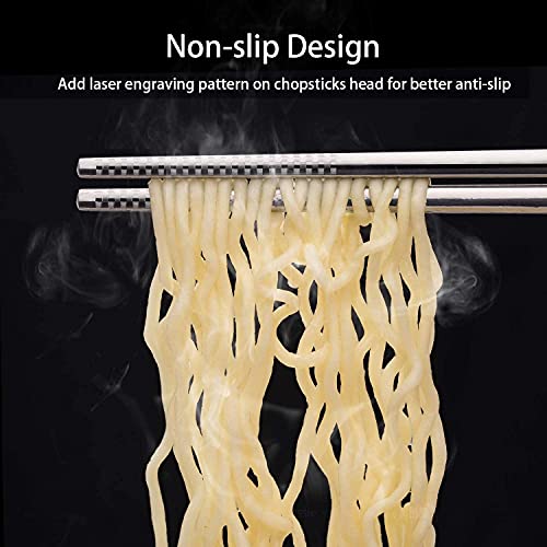 RIANZ Reusable Stainless Steel Chopsticks Dishwasher Safe Square Lightweight Non-Slip Chop Sticks - Silver (10 Pair) - Image 4