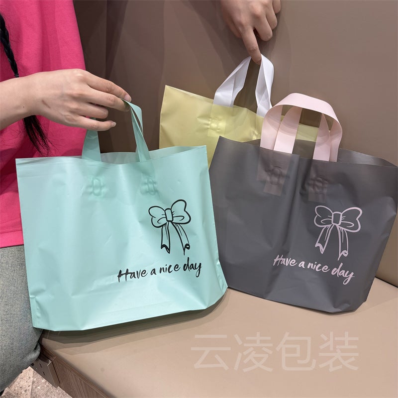 Frosted Plastic High-End Thickened Women'S Clothing Clothing Store Handbag Ins Bow Packaging Gift Shopping - Image 2