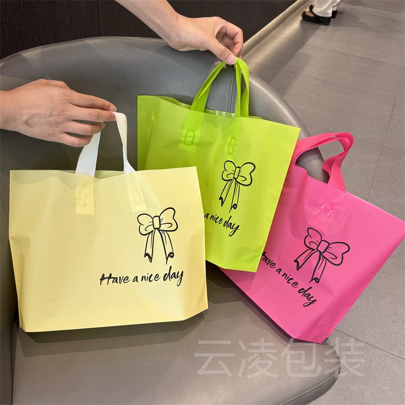 Frosted Plastic High-End Thickened Women'S Clothing Clothing Store Handbag Ins Bow Packaging Gift Shopping - Image 4