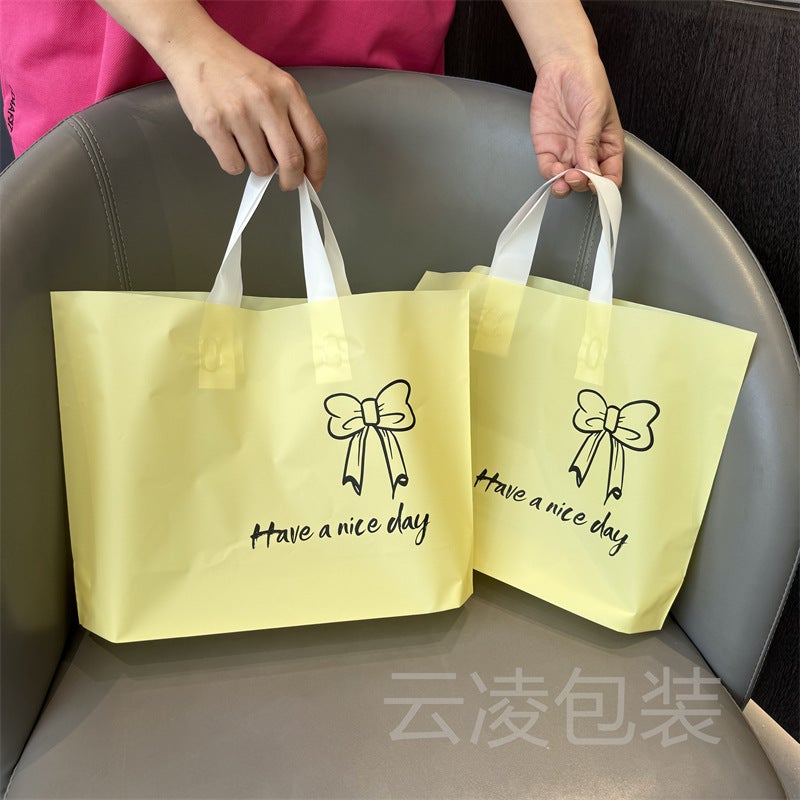 Frosted Plastic High-End Thickened Women'S Clothing Clothing Store Handbag Ins Bow Packaging Gift Shopping - Image 1