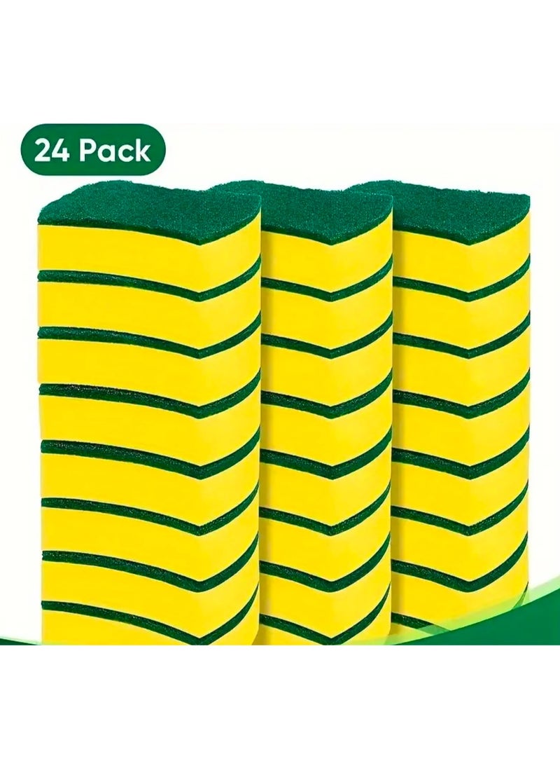CleanWave - The Pure Effect 24-Pack Heavy-Duty Dishwashing Sponges – Double-Sided Scouring Pads for Kitchen & Household Cleaning – Non-Scratch, Super Absorbent & Durable Cleaning Supplies  - Image 1