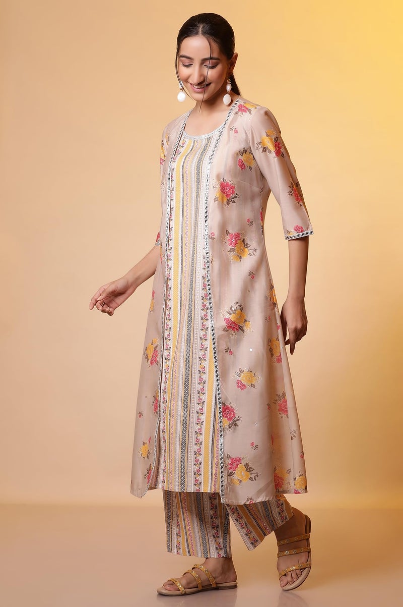 Aurelia Women Rayon Printed Kurta Set (24FEAS15130_Beige, Medium - Image 3