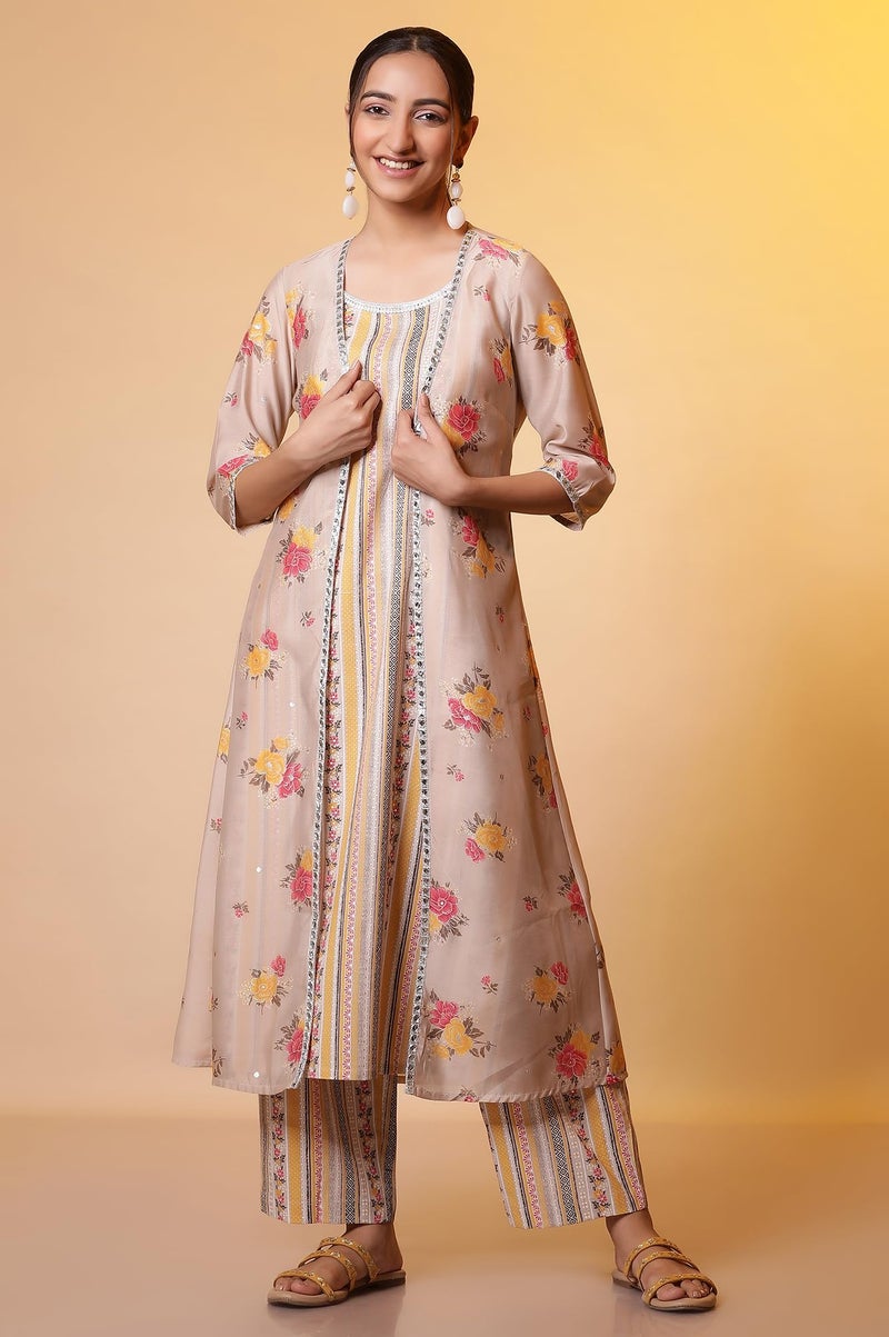 Aurelia Women Rayon Printed Kurta Set (24FEAS15130_Beige, Medium - Image 2