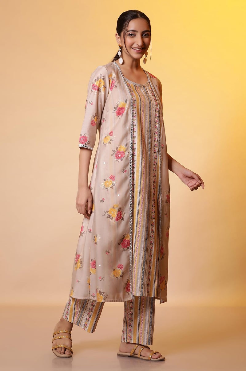 Aurelia Women Rayon Printed Kurta Set (24FEAS15130_Beige, Medium - Image 5