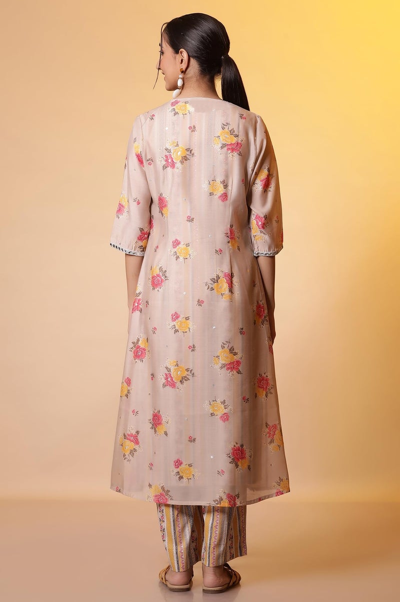 Aurelia Women Rayon Printed Kurta Set (24FEAS15130_Beige, Medium - Image 4