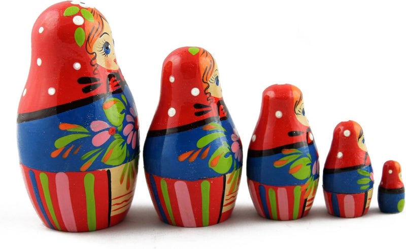 MATRYOSHKA&HANDICRAFT Nesting Dolls Classic Russian Ornament and Beautiful Chrysanthemum Set 5 pcs - Image 2