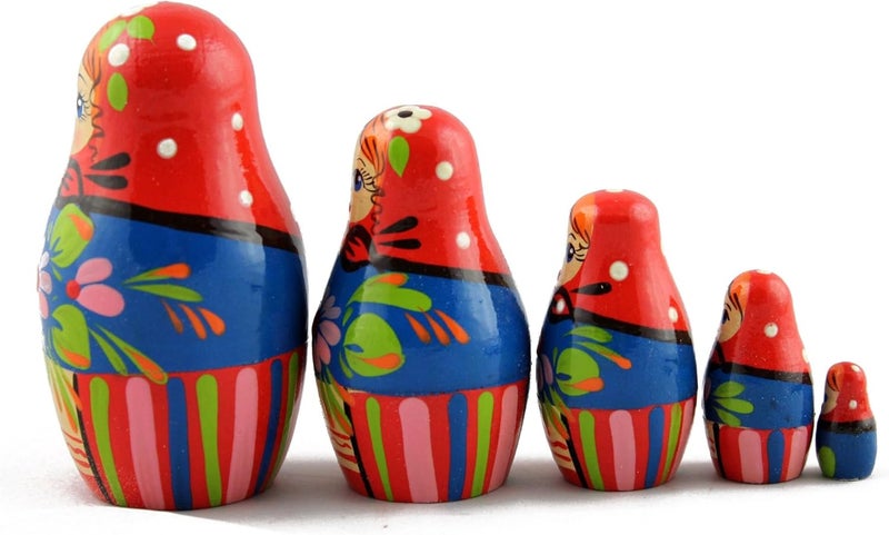MATRYOSHKA&HANDICRAFT Nesting Dolls Classic Russian Ornament and Beautiful Chrysanthemum Set 5 pcs - Image 4