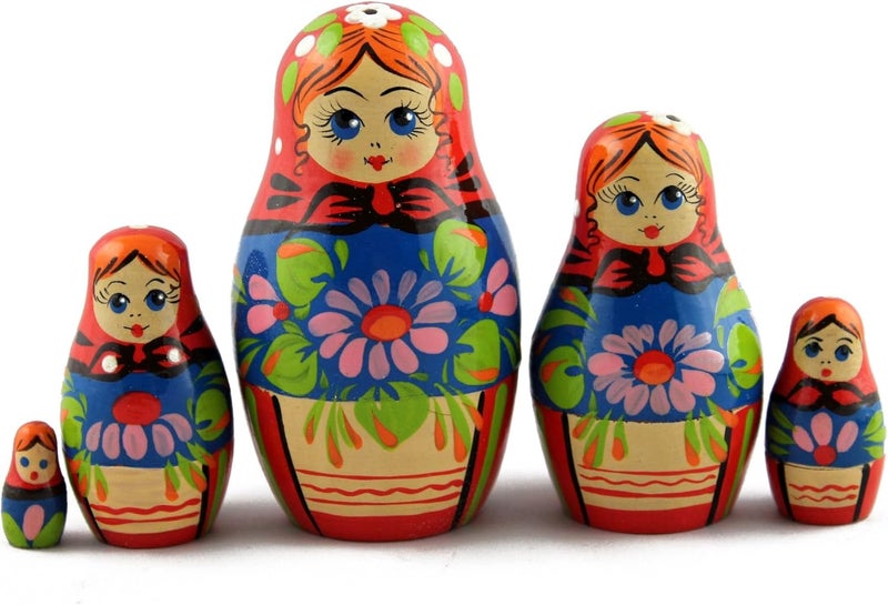 MATRYOSHKA&HANDICRAFT Nesting Dolls Classic Russian Ornament and Beautiful Chrysanthemum Set 5 pcs - Image 5