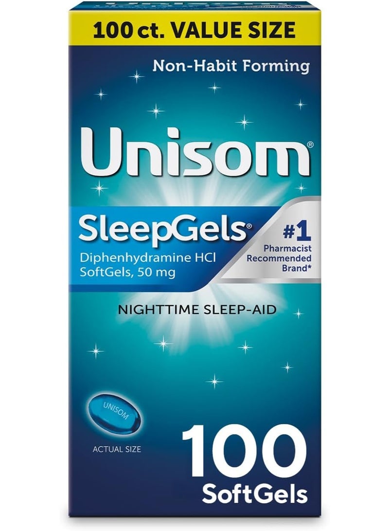 يونيسوم جلز (كبسولات هلامية) للمساعدة على النوم ليلاً، تحتوي على 50 ملجم من Diphenhydramine HCl، 100 كبسولة. - Image 1