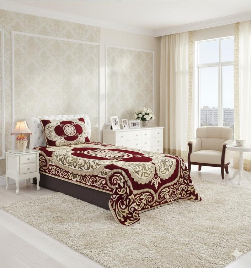 Fresh From Loom Velvet Abstract Design Single Bedsheet Size - 58x90 inch Maroon with 1 Pillow Covers - Image 5