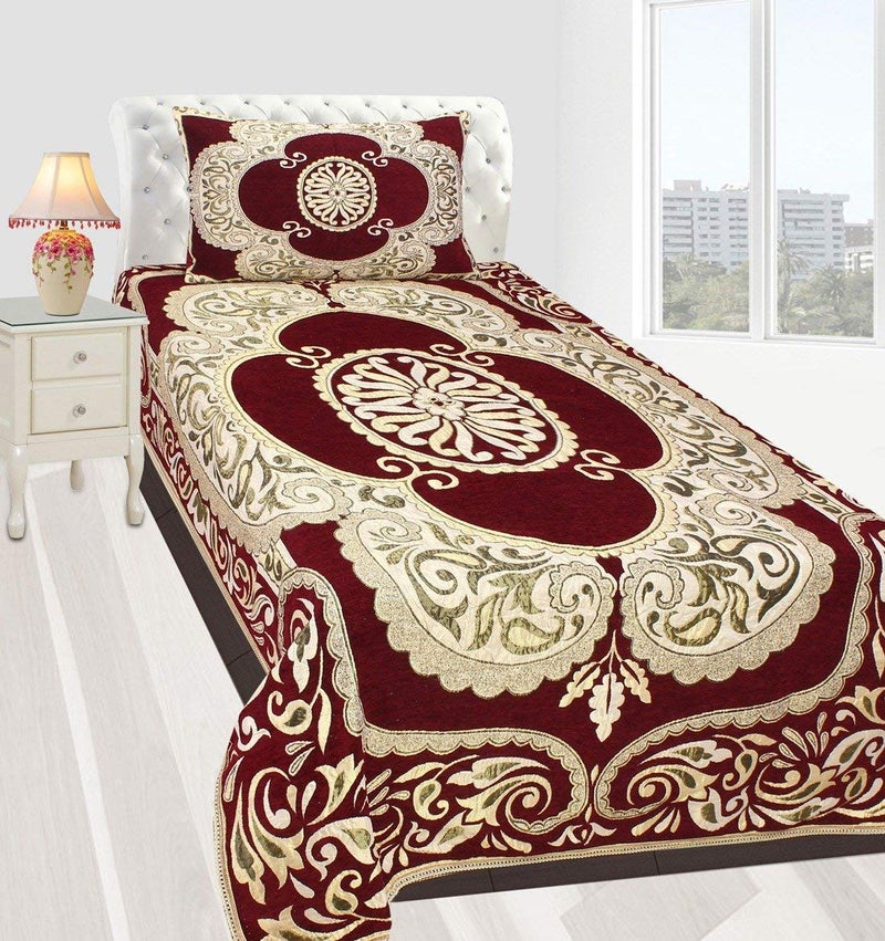 Fresh From Loom Velvet Abstract Design Single Bedsheet Size - 58x90 inch Maroon with 1 Pillow Covers - Image 2