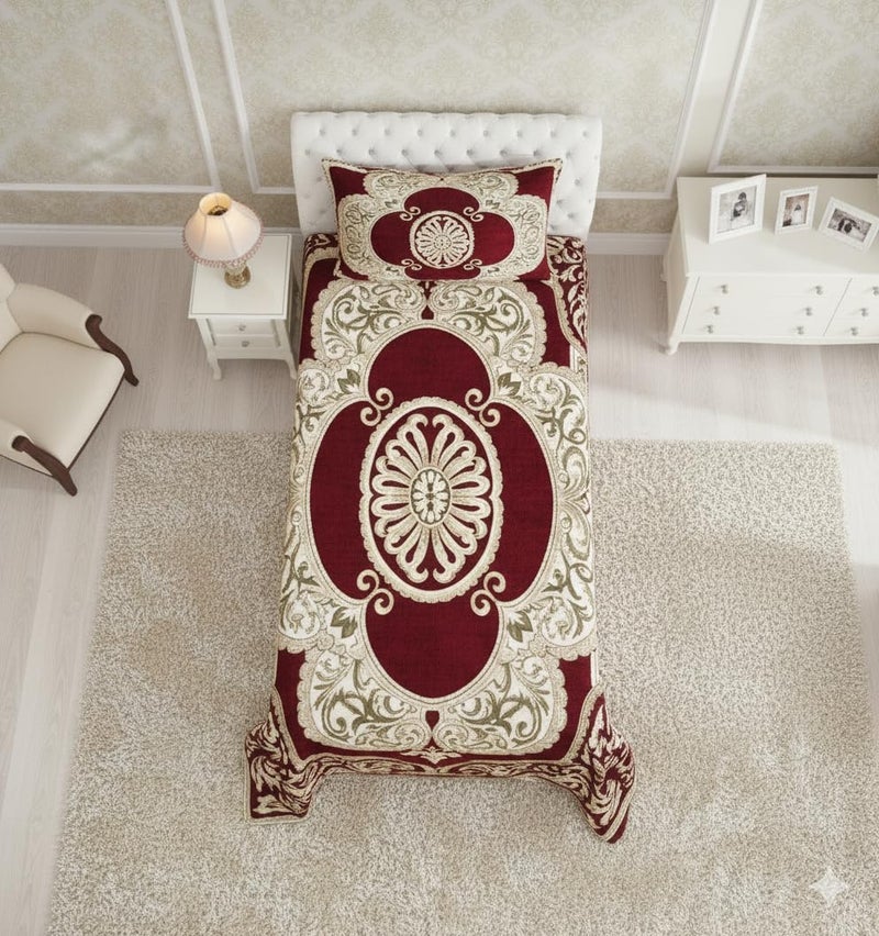 Fresh From Loom Velvet Abstract Design Single Bedsheet Size - 58x90 inch Maroon with 1 Pillow Covers - Image 3