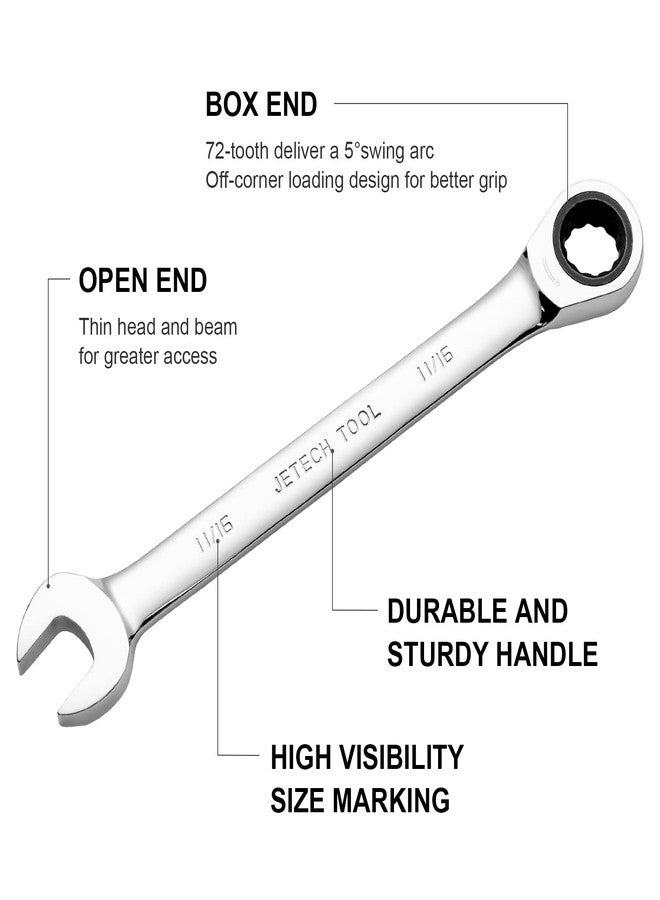 Jetech 11/16 inch Ratcheting Combination Wrench, Industrial Grade Gear Spanner with 12-Point Design, 72-Tooth Ratchet, Forged and Heat-Treated Cr-V Steel, SAE - Image 2