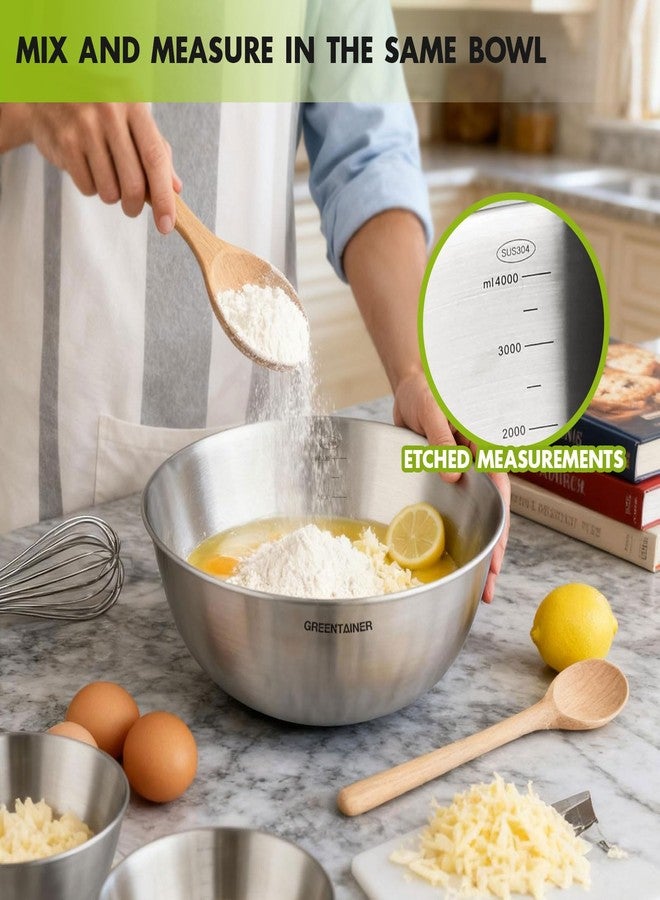 Greentainer 5-Piece Stainless Steel Mixing Bowls Set for Kitchen, Nesting Bowls for Mixing, Baking, Prepping, Cooking and Serving Food, Metal Mixing Bowls Dishwasher Safe - Image 3