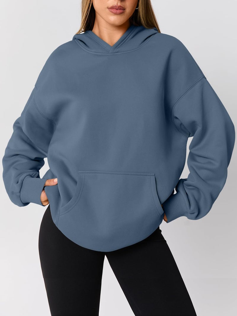 AUTOMET Womens Oversized Hoodies Fleece Trendy Sweatshirts 2026 Pullover Grey Blue L - Image 2