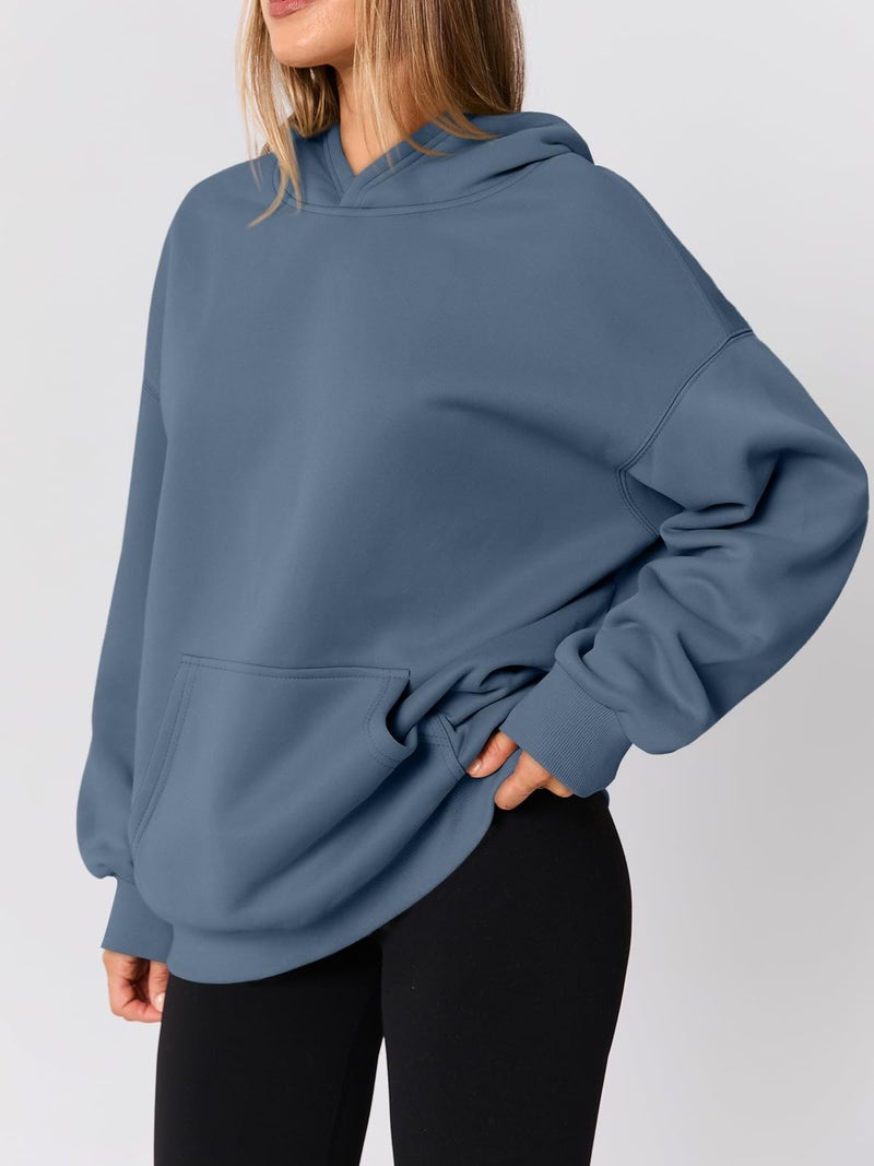 AUTOMET Womens Oversized Hoodies Fleece Trendy Sweatshirts 2026 Pullover Grey Blue L - Image 3