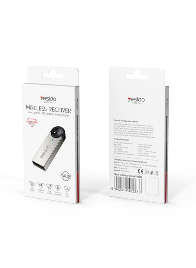 Yesido - YAU81 Zinc Alloy Low Latency 8meter Stable Transmission Built-in Microphone Car Bluetooth Receiver - Image 1