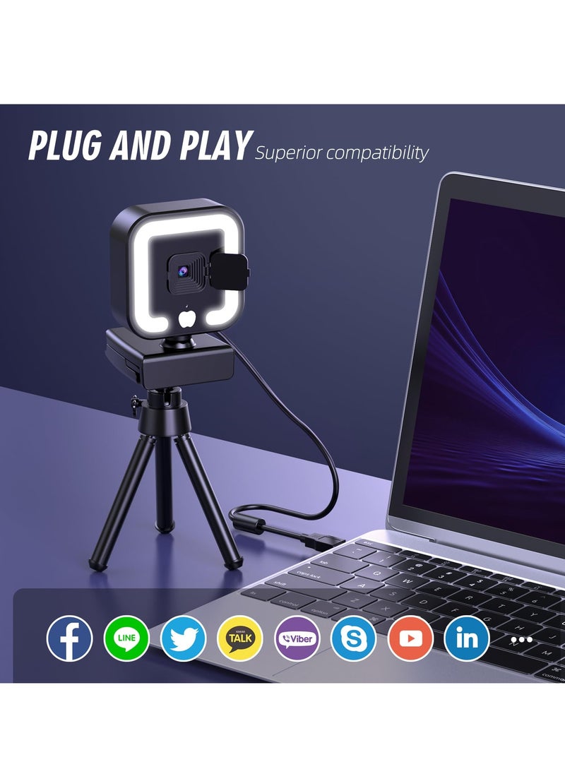 SYOSI - 2K Webcam, Web Camera with Microphone and Fill Light, HD Autofocus Computer Camera with Privacy Cover and Tripod Stand Streaming Webcam, USB Plug&play Computer Camera for PC Laptop Desktop Video - Image 1