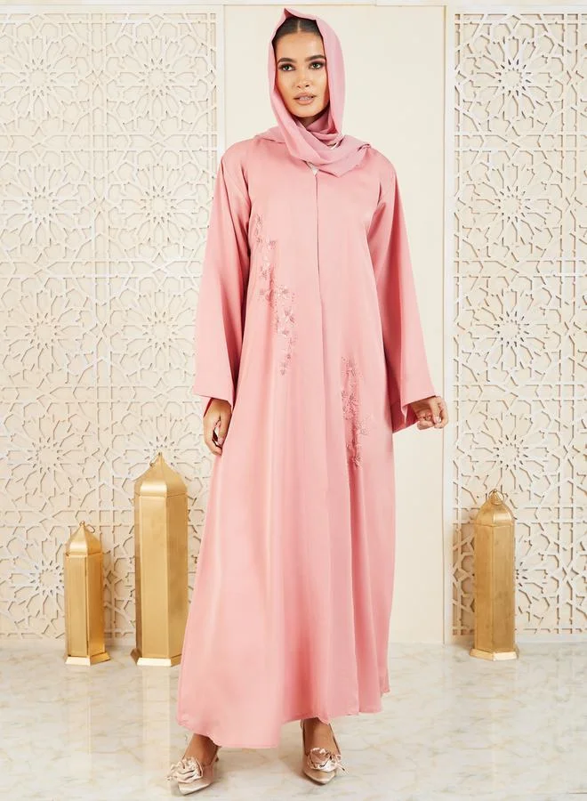 Modiste Floral Beaded Embellished Button Closure Abaya by Styli