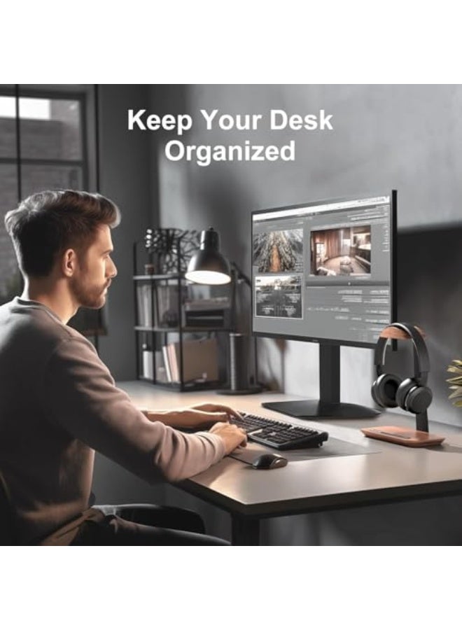 حامل سماعات الرأس من فيرست ويف - حامل سماعات خشبي فاخر مع قاعدة للتخزين ودعم من الألومنيوم | منظم سطح مكتب أنيق لسماعات AirPods Max وBeats وBose وSony وSennheiser وسماعات الألعاب - جوز الهند - Image 3