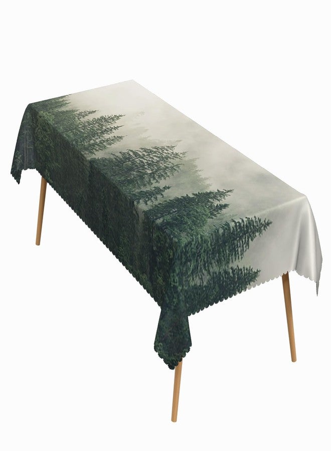 ggaimwf 52x70 Inch Nordic Forest Rectangle Tablecloth Misty Foggy Pine Tree Woodland Nature Landscape Table Cloth Waterproof Wrinkle Free Table Cover for Kitchen Home Dining Camping Party Picnic - Image 1