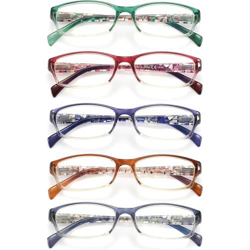 LANLANG 5-Pack Reading Glasses for Women, Blue Light Blocking Eyeglasses with Spring Hinge, 5 fashion colors, Anti Eyestrain, +0.75 diopters - Image 2