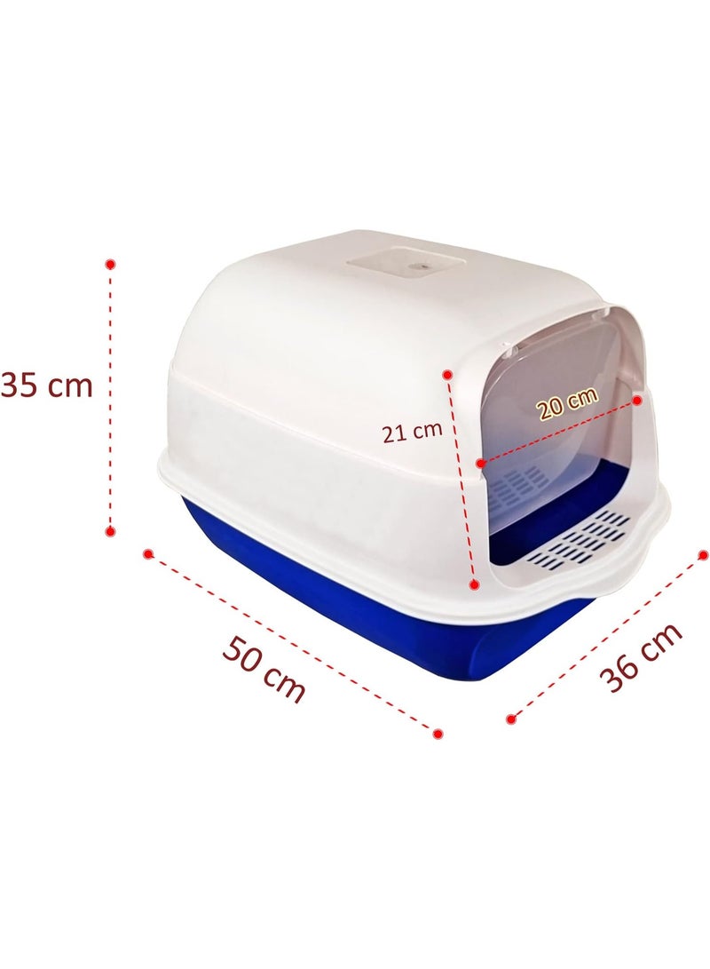 أن ان سي بيتس مرحاض فضلات القطط، صندوق فضلات القطط مع مغرفة بلاستيكية، سهل التنظيف، صندوق فضلات متوسط ​​الحجم، بدون رائحة، مغلق بالكامل، غطاء على المدخل، للاستخدام الداخلي والخارجي (50 سم) - Image 2