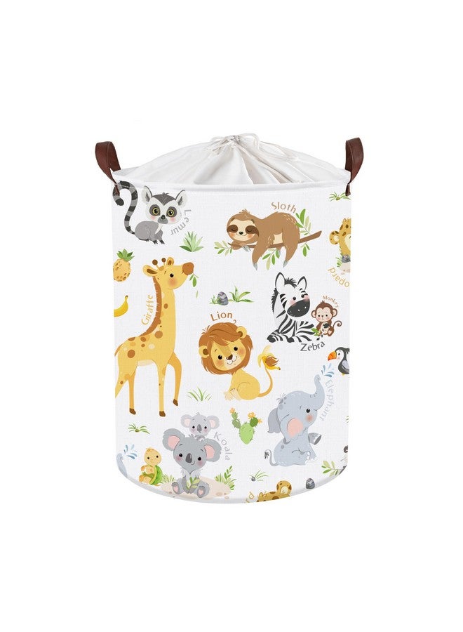 Clastyle Large Alphabet Animal Hamper for Nursery Kid Room Giraffe Lion Boy Girl Laundry Basket with Handle Elephant Collapsible Zebra Clothes Toy Storage Basket with Lid - Image 1