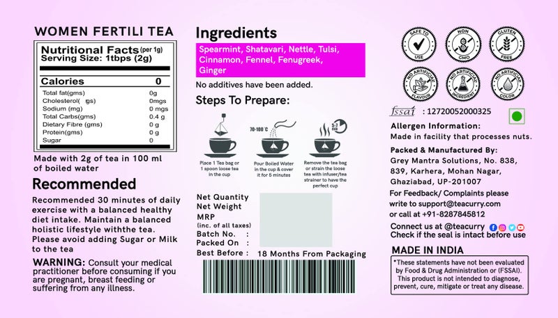 TEACURRY Women Support Tea - 2 Months, 60 Teabags- Spearmint, Asparagus, Shatavari, Nettle - Helps with Hormonal Balance, Tubal Blockage, Fibroids and Menopause (60 Tea Bags | 2 Month Pack) - Image 3
