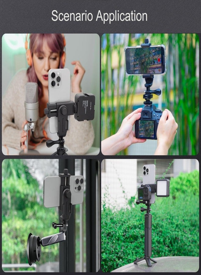 Suptig Phone Holder for Tripod, Action Camera Tripod Mount Adapter Compatible for iPhone, Gopro, DJI Action, Insta 360, Akaso, Mic, LED Light Photography Accessories - Image 3