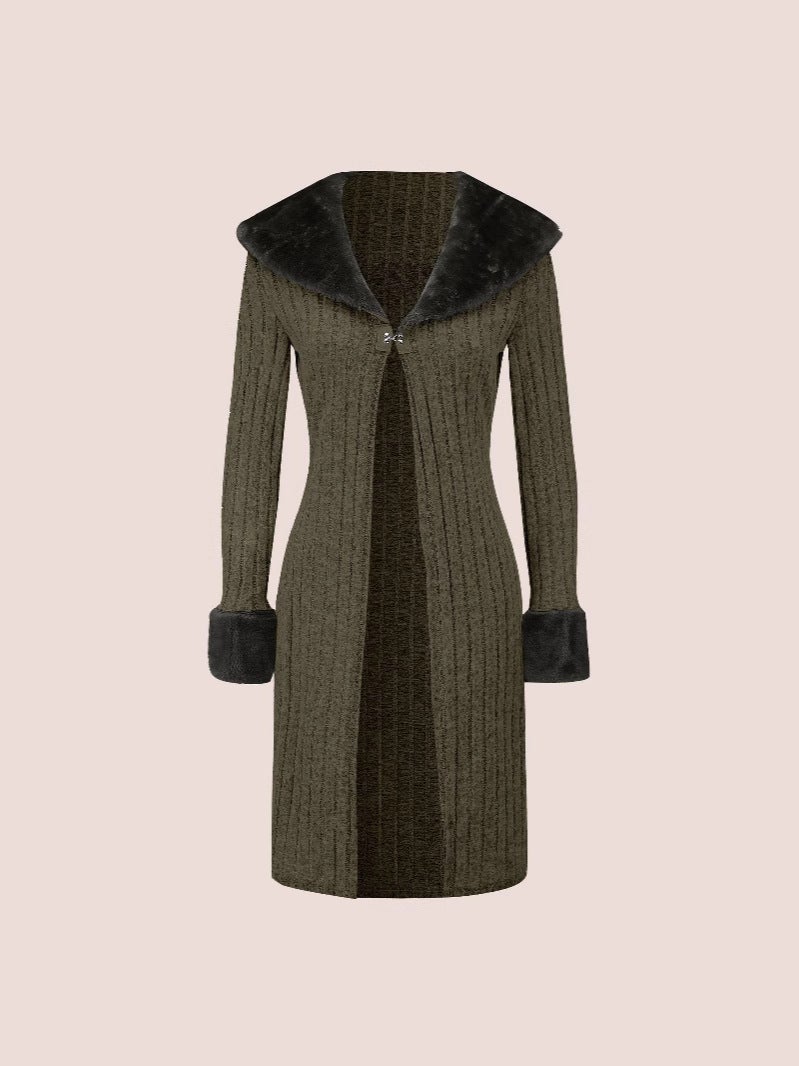 سترة كاردigan عصرية ضيقة ذات ياقة فرو بلون موحد لخريف وشتاء 2024 - Image 5