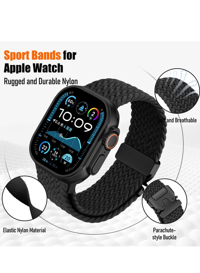 SZOXST Compatible for Apple Watch Band 42mm 41mm 40mm 38mm Elastic Nylon Braided Secure & Comfortable Stretchy Strap for Women Men,Parachute Buckle Bands for iWatch Series 10 9 8 7 6 5 4 3 SE Black  - Image 2