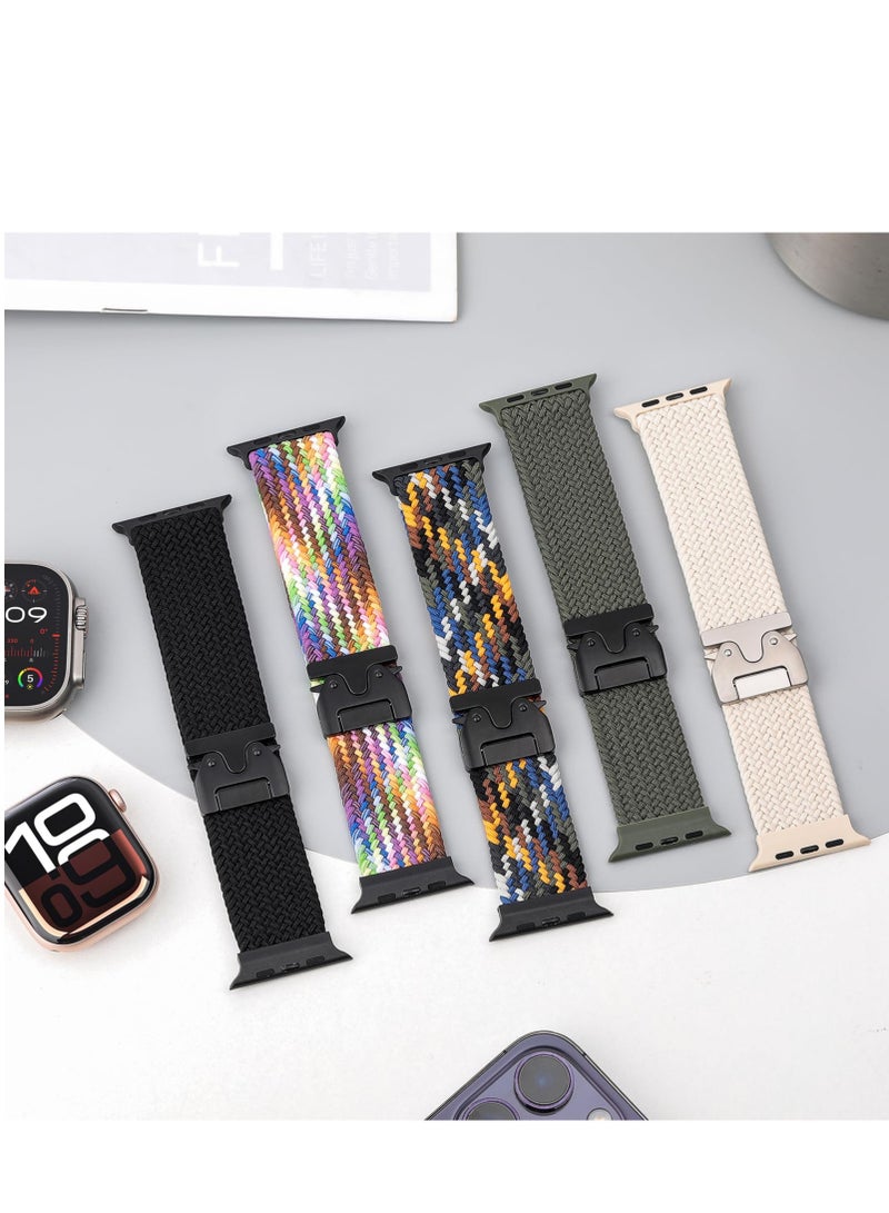 SZOXST Compatible for Apple Watch Band 42mm 41mm 40mm 38mm Elastic Nylon Braided Secure & Comfortable Stretchy Strap for Women Men,Parachute Buckle Bands for iWatch Series 10 9 8 7 6 5 4 3 SE Black  - Image 4