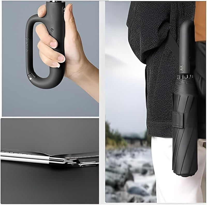 CONTACTS مظلة بحزام حلقي 2025 - مظلة سفر قابلة للطي مزدوجة، مقاومة للرياح، تفتح وتغلق تلقائيًا، مدمجة للمطر والشمس - Image 2