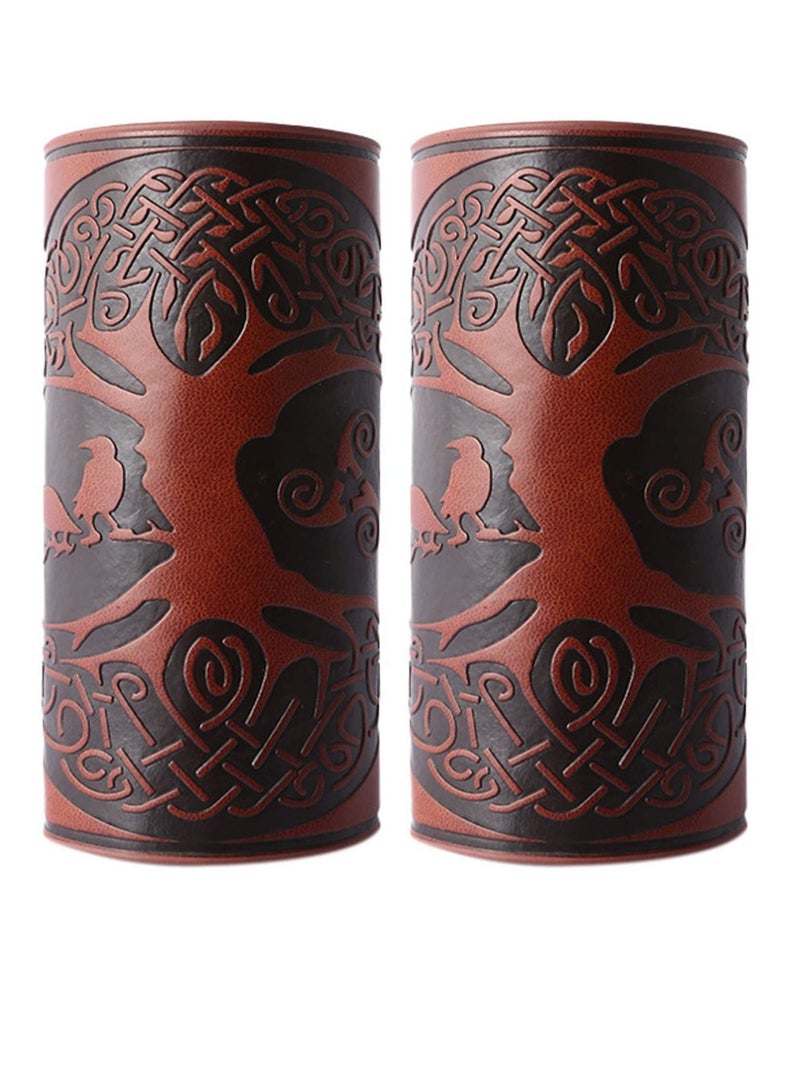 Archery Arm Guard Leather, 2 Pcs Adjustable Forearm Protecto, Medieval Handcrafted PU Leather Armguard, for Archery, Shooting, Hunting, Viking Cosplay (Brown) - Image 1